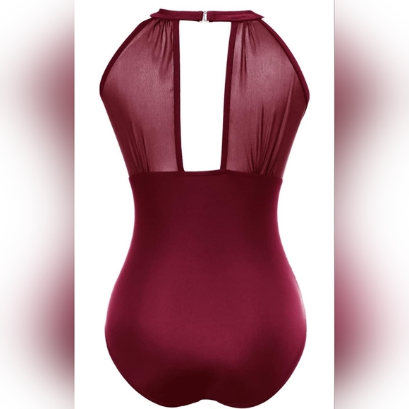 Women's Mesh V-Neck Burgundy Monokini - Picture 5 of 5